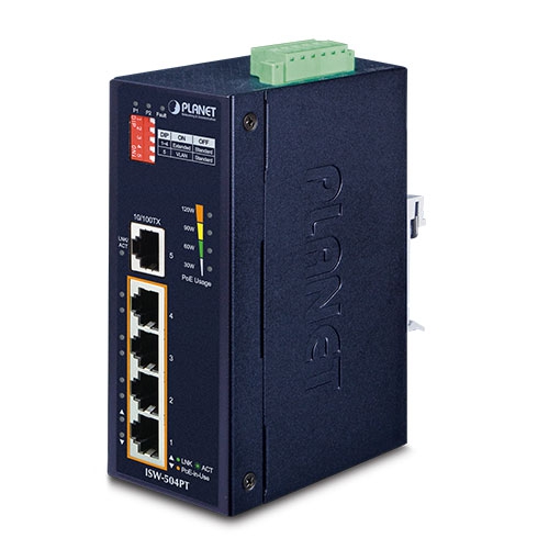 Planet industrial 5-port 10/100TX Ethernet switch with 4-port 802.3at PoE+