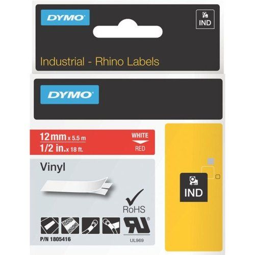 Dymo white on red vinyl adhesive labels 1805416 - 12mm*5.5m