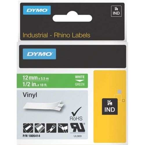 Dymo white on green vinyl adhesive labels 1805414 - 12mm*5.5m