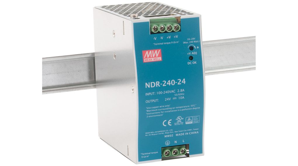 MeanWell DIN rail power supply, 24V, adjustable, 10A, 240W