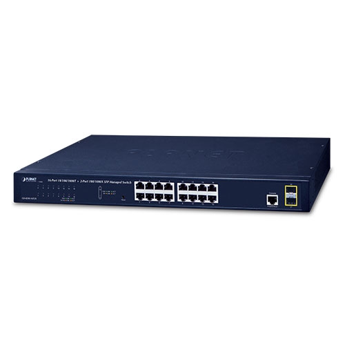Planet 16-port Layer 2 managed Gigabit Ethernet switch w/2 SFP interfaces