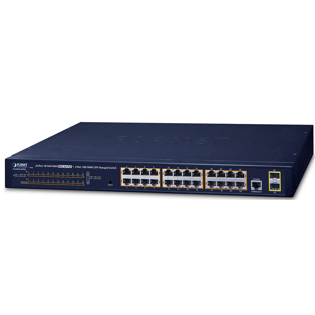 Planet 24-port 10/100/1000T 802.3at PoE + 2-port 100/1000X SFP managed switch