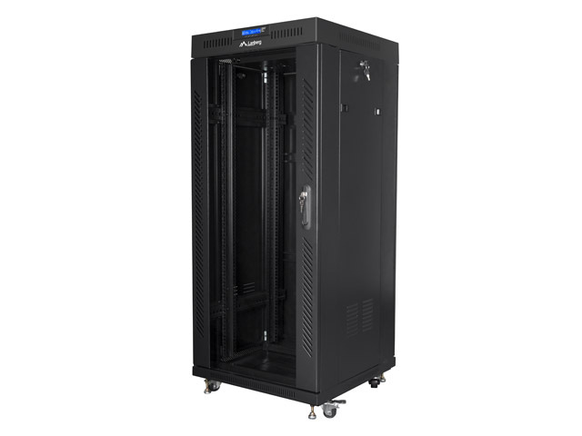 Lanberg 27U 19&quot; free standing rack cabinet 600*600, glass door, LCD, flat pack, black