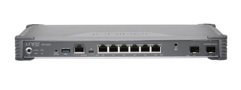 SRX300 Services Gateway includes hardware (8GE, 4G RAM, 8G Flash, power adapter and cable) and Junos Software Base (Firewall, NAT, IPSec, Routing, MPLS and Switching). RMK not included
