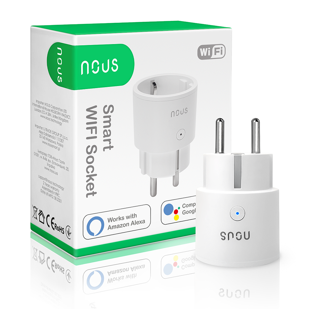 Nutikas WiFi pesa NOUS A1 2300W 10A, energiaarvestiga, TUYA / Smart Life