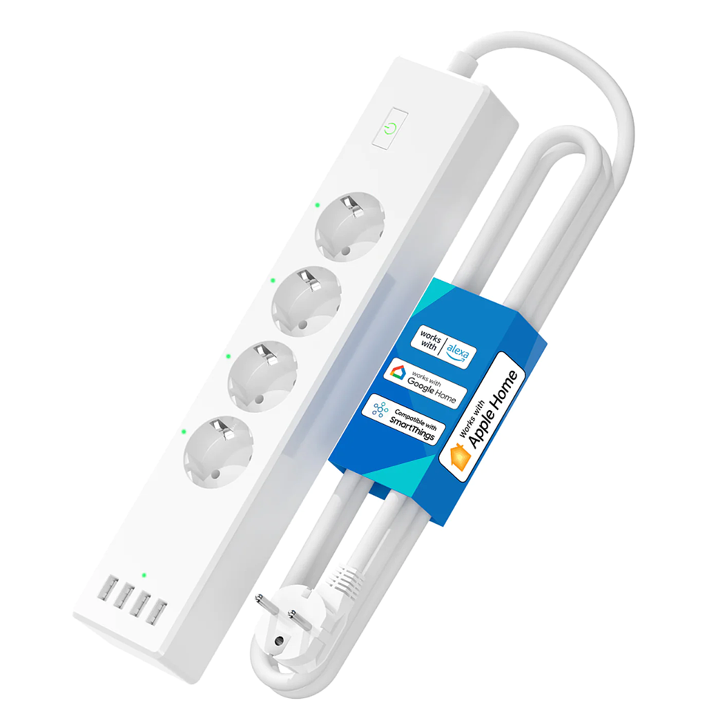 Meross smart power strip, 4*AC 4*USB, MSS425FHK, EU, timer, Wi-Fi, remote &amp; voice control
