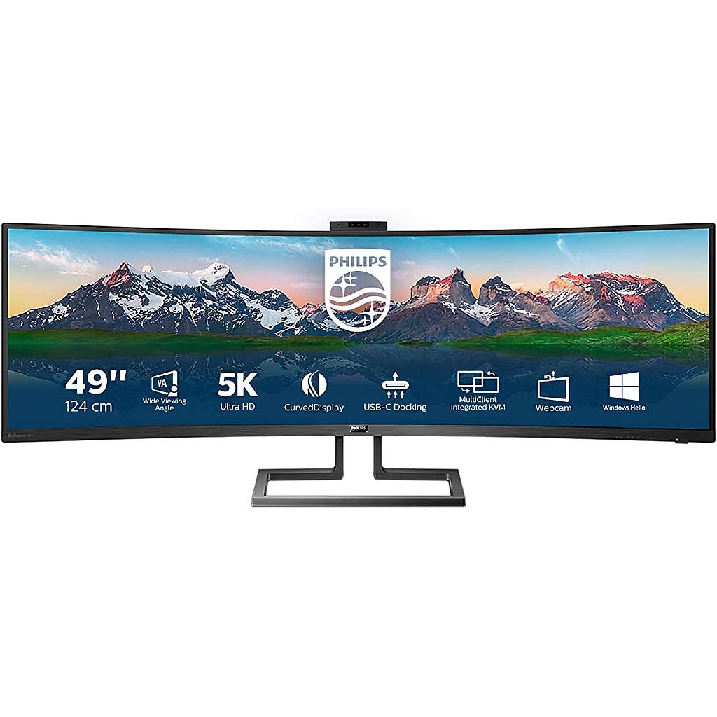 Philips superwide curved LCD display 499P9H/00 48.8 ", VA, dual QHD, 5120*1440 pixels, 32:9, 5 ms, 450 cd/m², black, headphone out