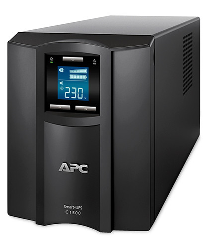 APC Smart-UPS C, line-interactive, 1500VA, tower, 230V, 8x IEC C13 outlets, SmartConnect port, USB and serial communication, AVR, graphic LCD
