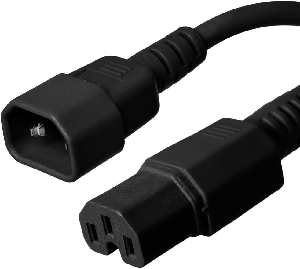 Cable IEC C14 male,IEC C15 female, PVC, 1.8m, black, 3x14AWG, 15A