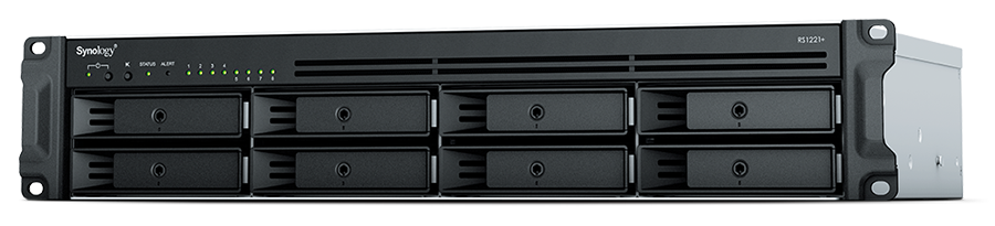 Synology rack NAS RS1221+, up to 8 HDD/SSD Hot-Swap, Ryzen V1500B Quad Core, processor frequency 2.2 GHz, 4GB DDR4, RAID 0,1,5,6,10,hybrid, 4*1GbE, 2*USB 3.2 Gen 1, 1*eSATA, 1*PCIe