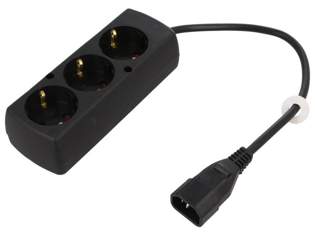 UPS power strip, 3*CEE 7/3 Schuko outlets, IEC C14 plug, 0.3m