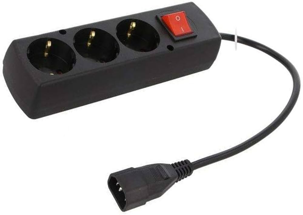UPS power strip, 3*CEE 7/3 Schuko outlets, IEC C14 plug, 0.3m, lülitiga
