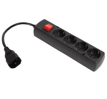 UPS power strip, 4*CEE 7/3 Schuko outlets, IEC C14 plug, 0.3m, lülitiga