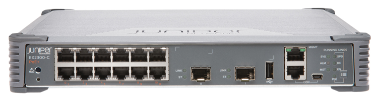 Juniper EX 2300-C compact fanless 12-port 10/100/1000BASE-T PoE+ Ethernet switch with 2*1/10GbE SFP/SFP+ uplink