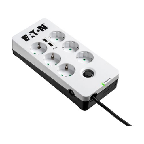 Eaton Protection Box 6 USB DIN, 10A, input: Schuko, outputs: 6*Schuko, 2*USB charging ports