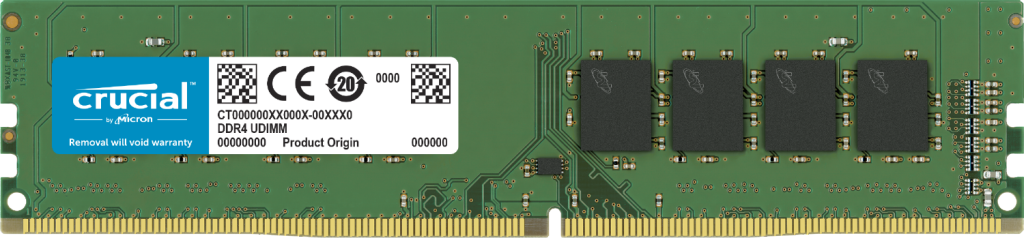 Crucial 16GB DDR4-2400 UDIMM, non ECC, 288-pin, 1.2V, 2Rx8, PC4-19200