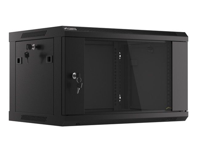 Lanberg 19&quot; rack cabinet V2, wall-mount 6U/600*450 (flat pack) with glass door, black