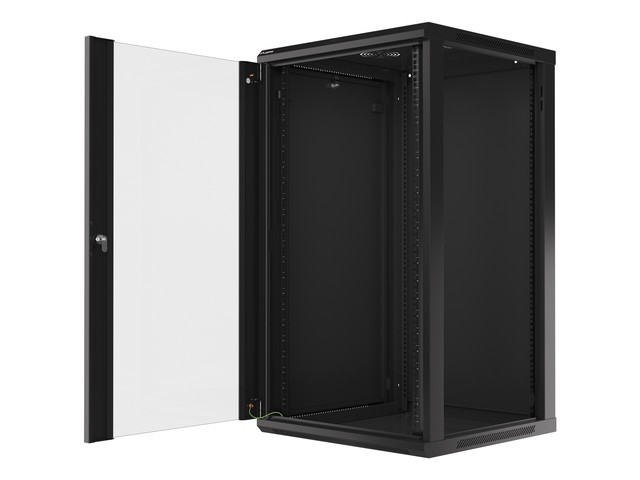 Lanberg 19&quot; rack cabinet V2, wall-mount 22U/600*600 (flat pack), with glass door, black