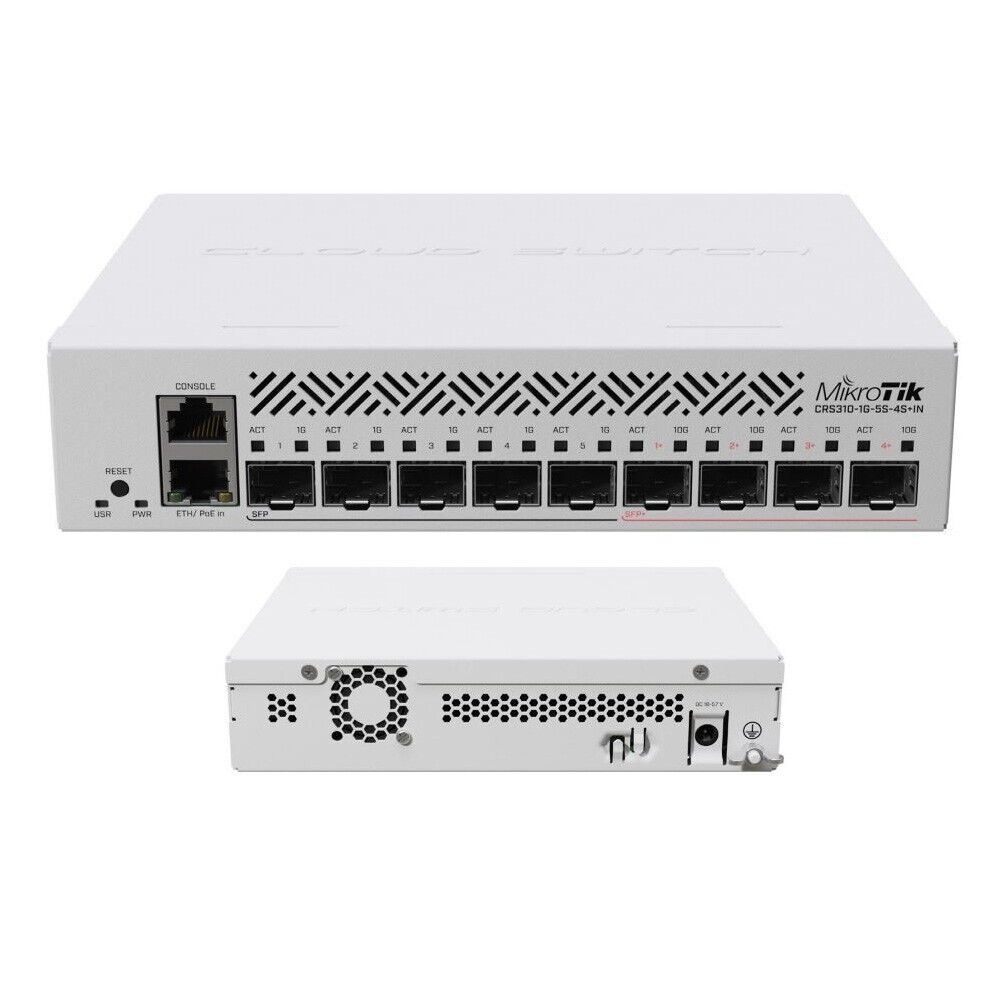 MikroTik CRS310-1G-5S-4S+in 5*SFP ports, 4*SFP+ ports, 1*Gigabit Ethernet port switch