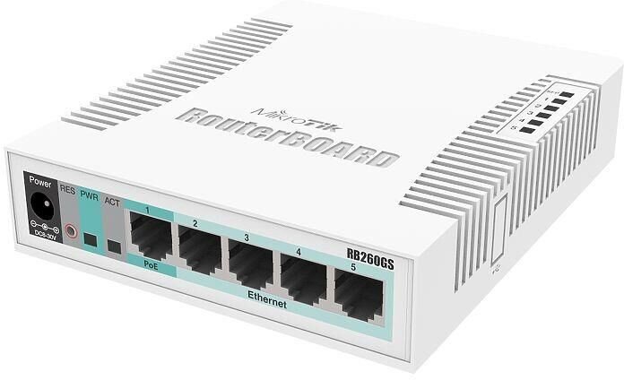 MikroTik RB260GS small SOHO switch 5*Gigabit Ethernet, 1*SFP, SwOS