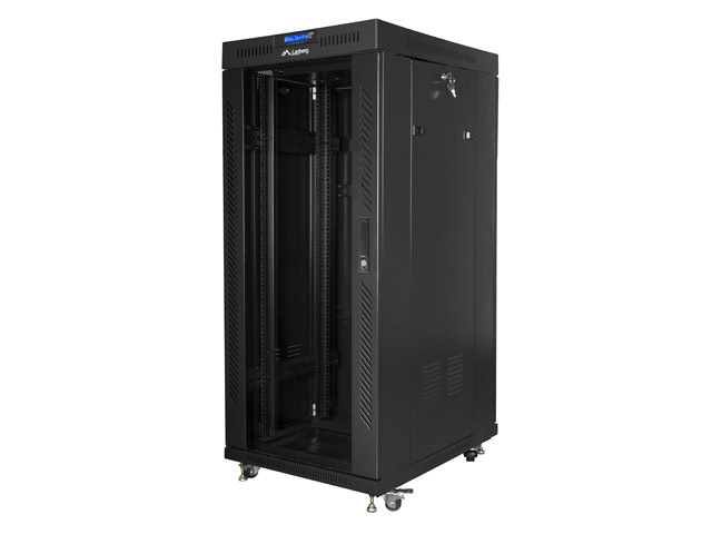 Lanberg 19" rack cabinet V2, free-standing 27U/800*1000 (flat pack) with glass door, LCD, black