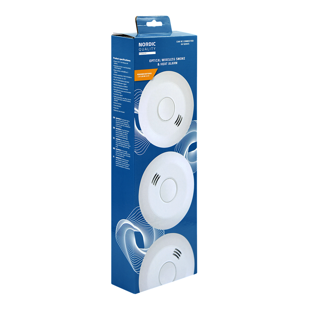 Nordic Quality optical smoke and heat alarm, connectable, 3 pcs.