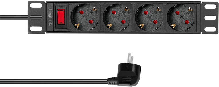 LogiLink PDU4B01 plug socket strip: supply; 4 Schuko sockets; 230VAC; 16A; black; 2m; IP20