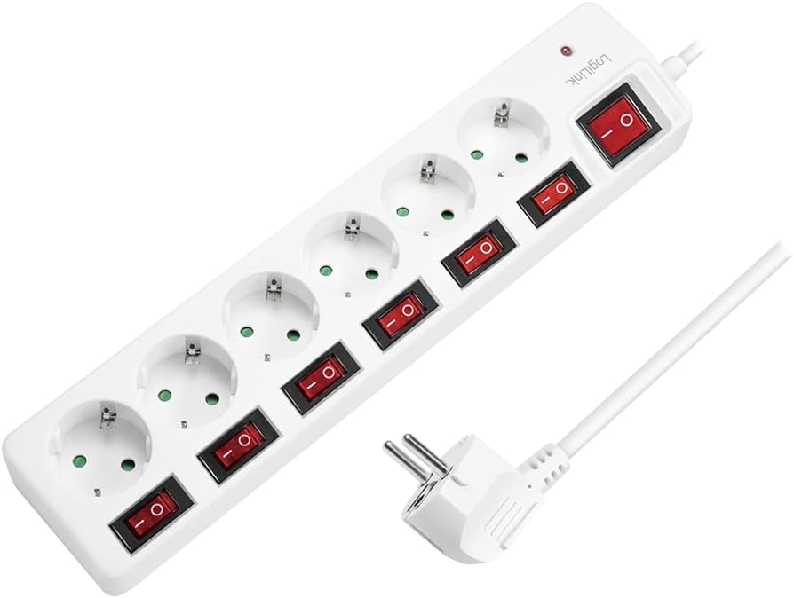 LogiLink LPS250 surge protection power strip 6* white PG connector