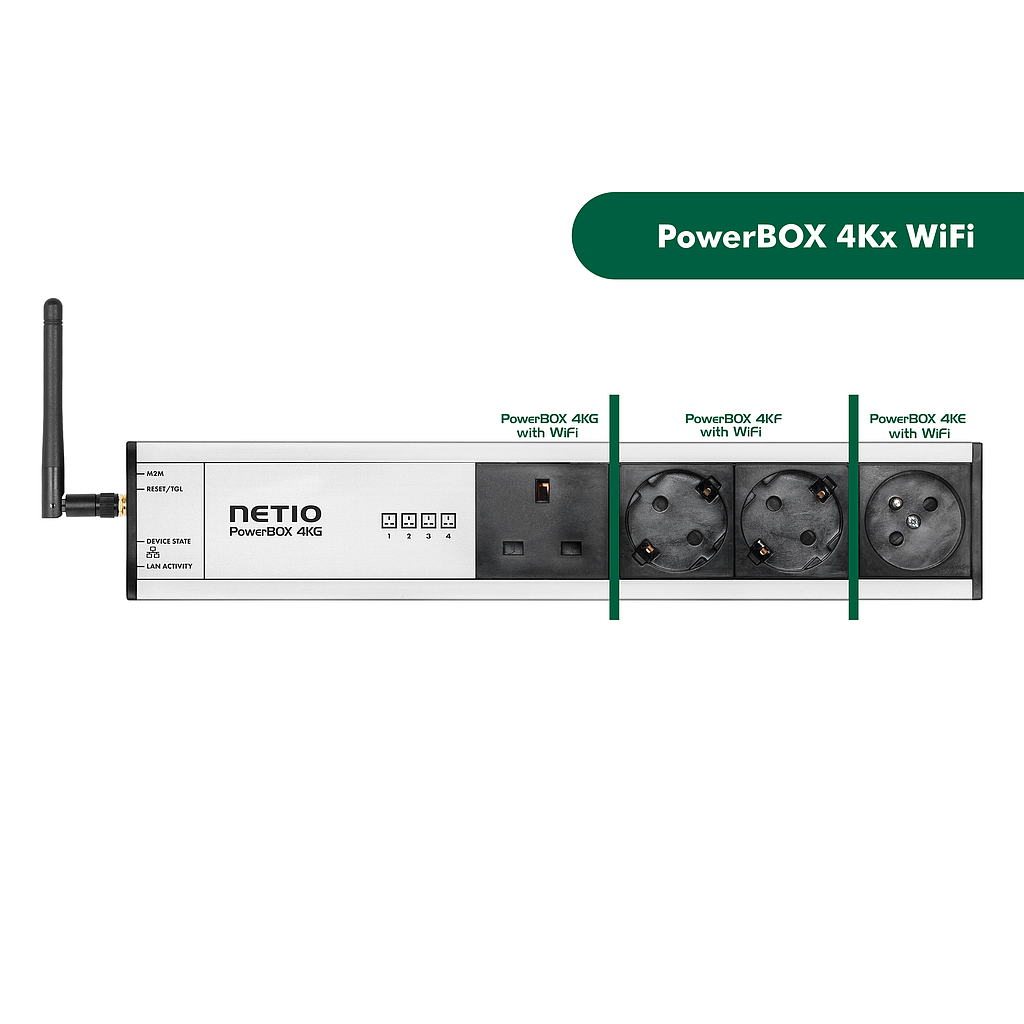 Netio PowerBOX 4KF WiF, 4 outputs power-strip PDU with LAN &amp; WiFi, Schuko 230V/16A