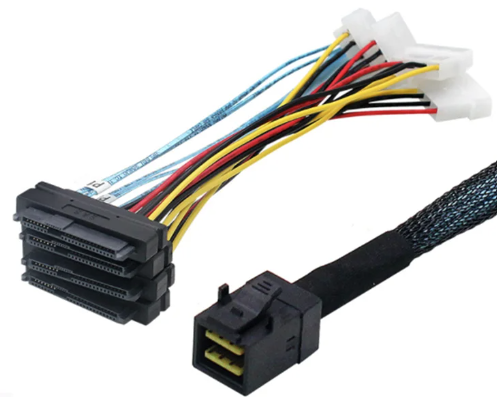 1m internal Mini SAS SFF-8643 to 4 29pin SFF-8482 connectors with 4pin power cable for server SSD/HDD