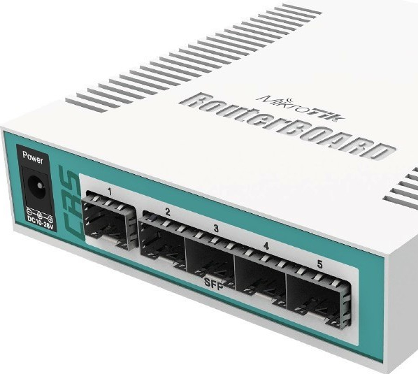 MikroTik smart switch 106-1C-5S, *SFP pesa, 1*combo port (SFP või Gigabit Ethernet), 400MHz CPU, 128MB RAM, desktop korpus, RouterOS L5