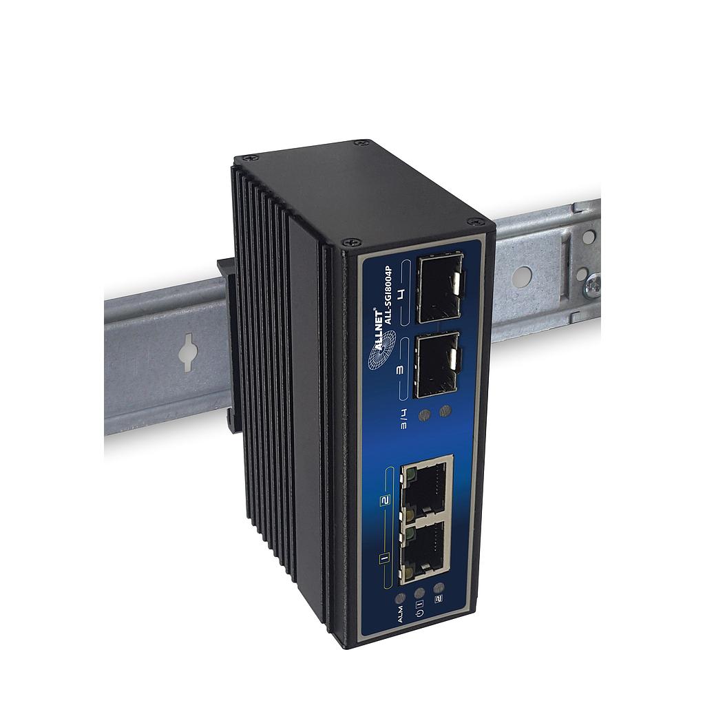 Allnet industrial unmanaged switch SGI8004P, 4 port Gigabit 180W /2*PoE bt/2*SFP/DIN rail/IP40/fanless