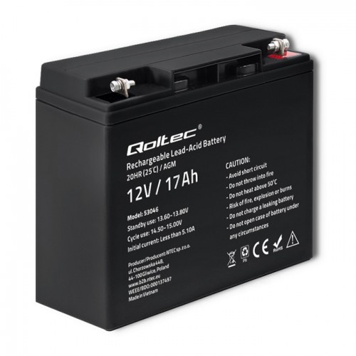 Qoltec AGM battery 12V 17Ah maintenance-free, efficient, LongLife, for UPS, scooter