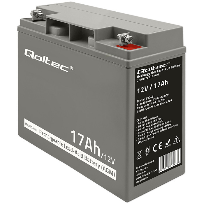 Qoltec AGM battery 12V 17Ah maintenance-free, efficient, LongLife, for UPS, scooter