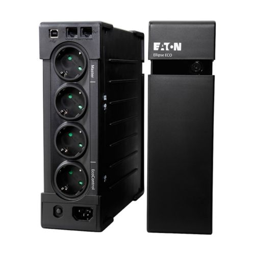 Eaton Ellipse ECO off-line UPS USB DIN, 650VA/400W, input: C14, outputs: (3) Schuko, (1) Schuko surge only, tower