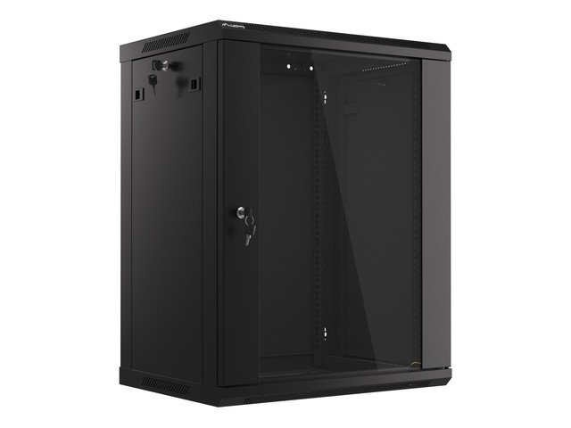 Lanberg rack cabinet 19&quot; wall-mount 15U/600*450 (flat pack) with glass door black V2