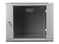 Digitus wall mount cabinet 19&quot; 9U 501/600/450mm, glass door, grey, unmounted