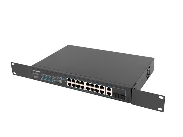 Lanberg unmanaged switch 16*100Mb PoE+/2*combo Gigabit 150W