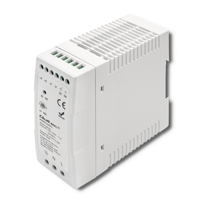 Qoltec DIN rail power supply, 12V, 3.33A, 40W, white, slim