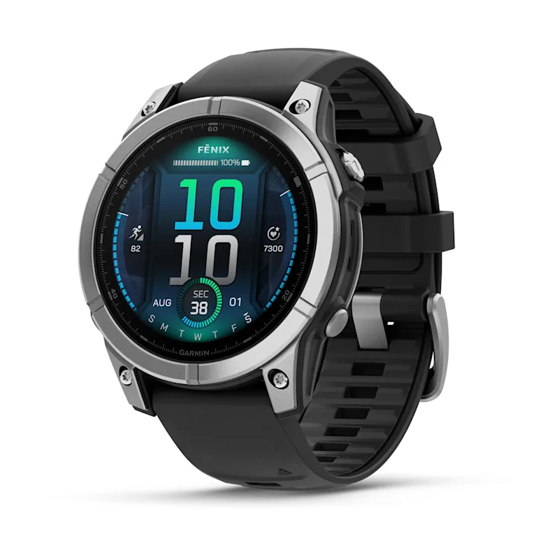 Garmin fēnix® E – 47mm, AMOLED, stainless steel with black silicone band
