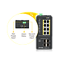 12 Port managed PoE Switch, 240 Watt PoE, DIN Rail, IP30, 12-58V DC